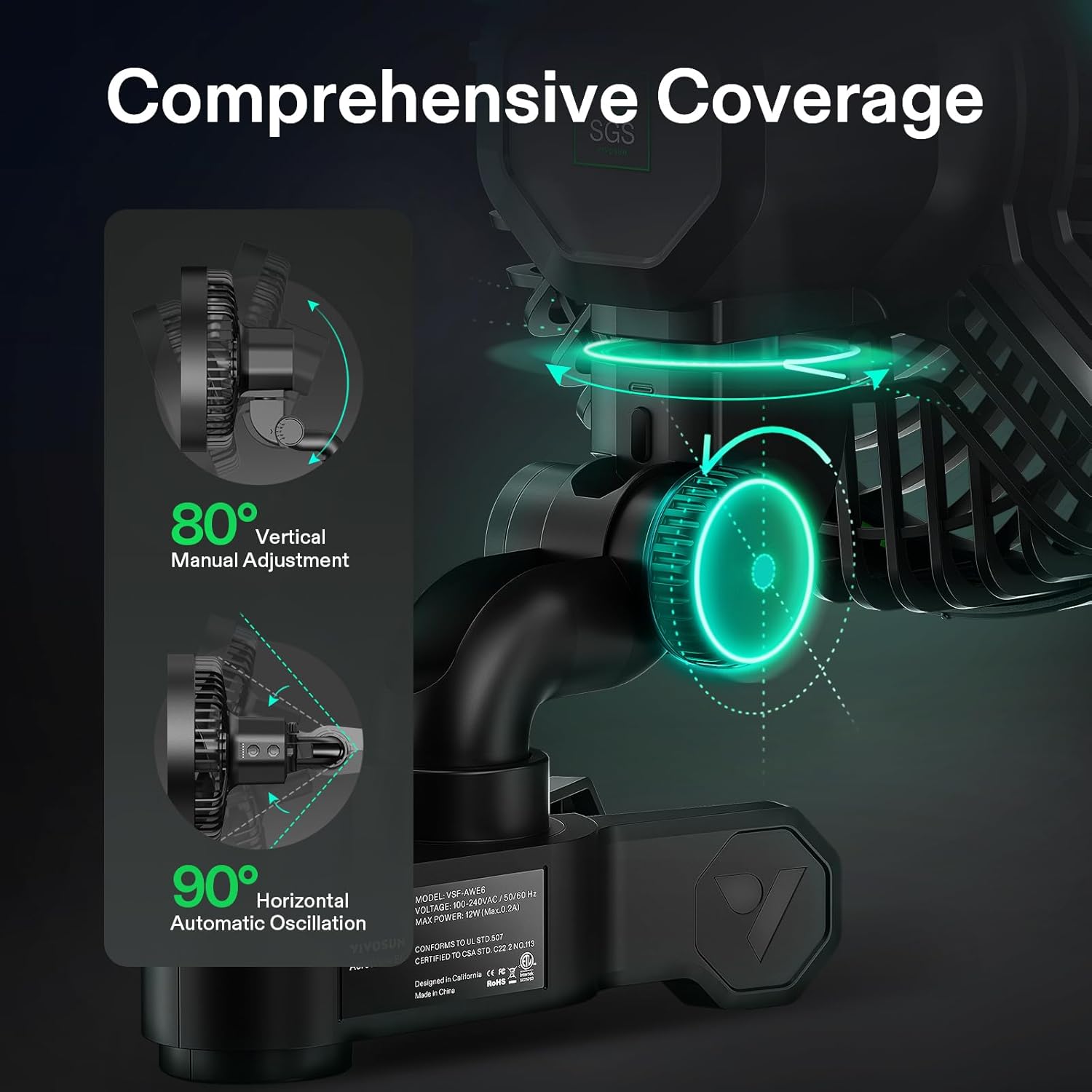 Vivosun AeroWave E6 Gen2, Grow Tent Clip Fan 6” Vivosun