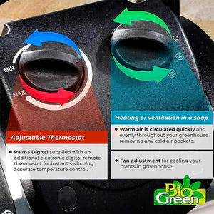Bio Green Electric Greenhouse Heater & Fan with Digital Thermostat PALMA, 5120 BTU Bio Green
