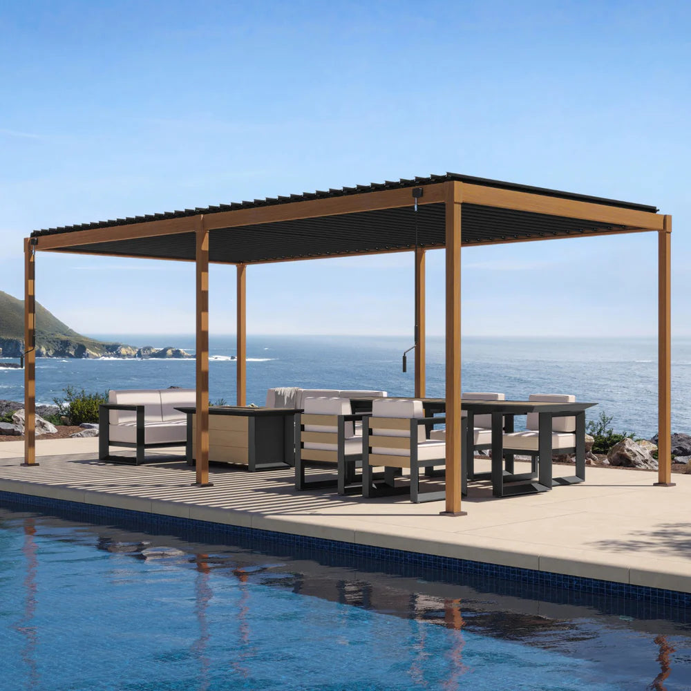 MIRADOR 111S 10'x20' CHERRY OAK PERGOLA-Orenza Living