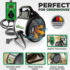 Bio Green Electric Greenhouse Heater & Fan with Digital Thermostat PALMA, 5120 BTU Bio Green