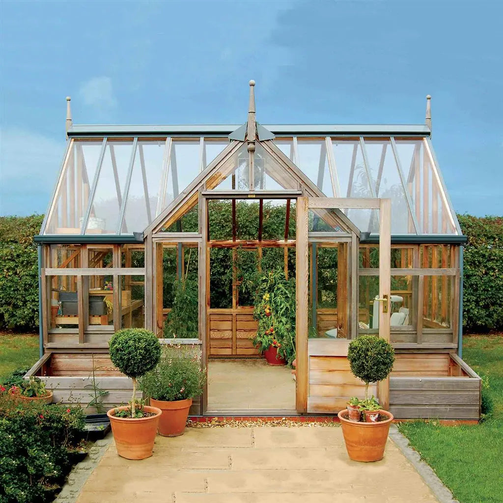 Gabriel Ash Portico Series Greenhouse Kit 11 x 14 ft. with Tempered Glass Panels and Red Cedar Wood Frame Gabriel Ash
