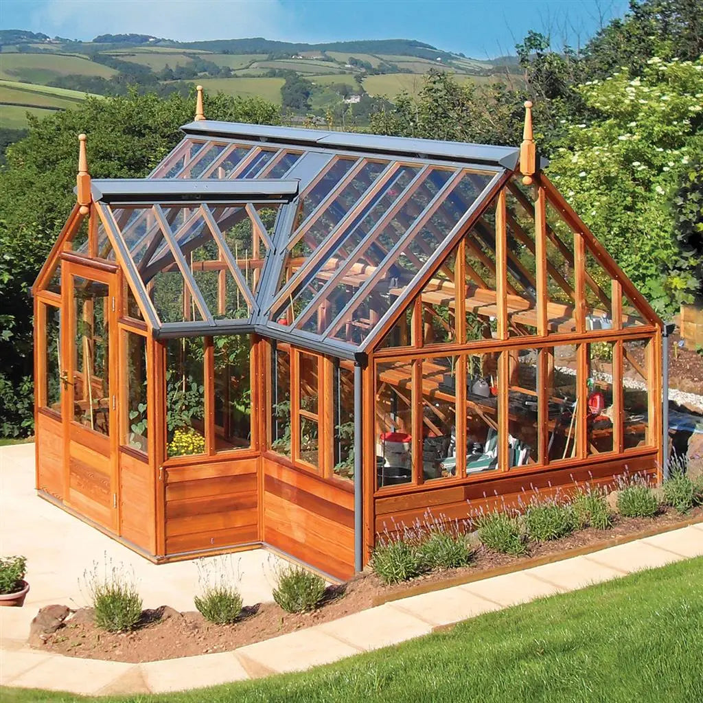 Gabriel Ash Portico Series Greenhouse Kit 11 x 14 ft. with Tempered Glass Panels and Red Cedar Wood Frame Gabriel Ash