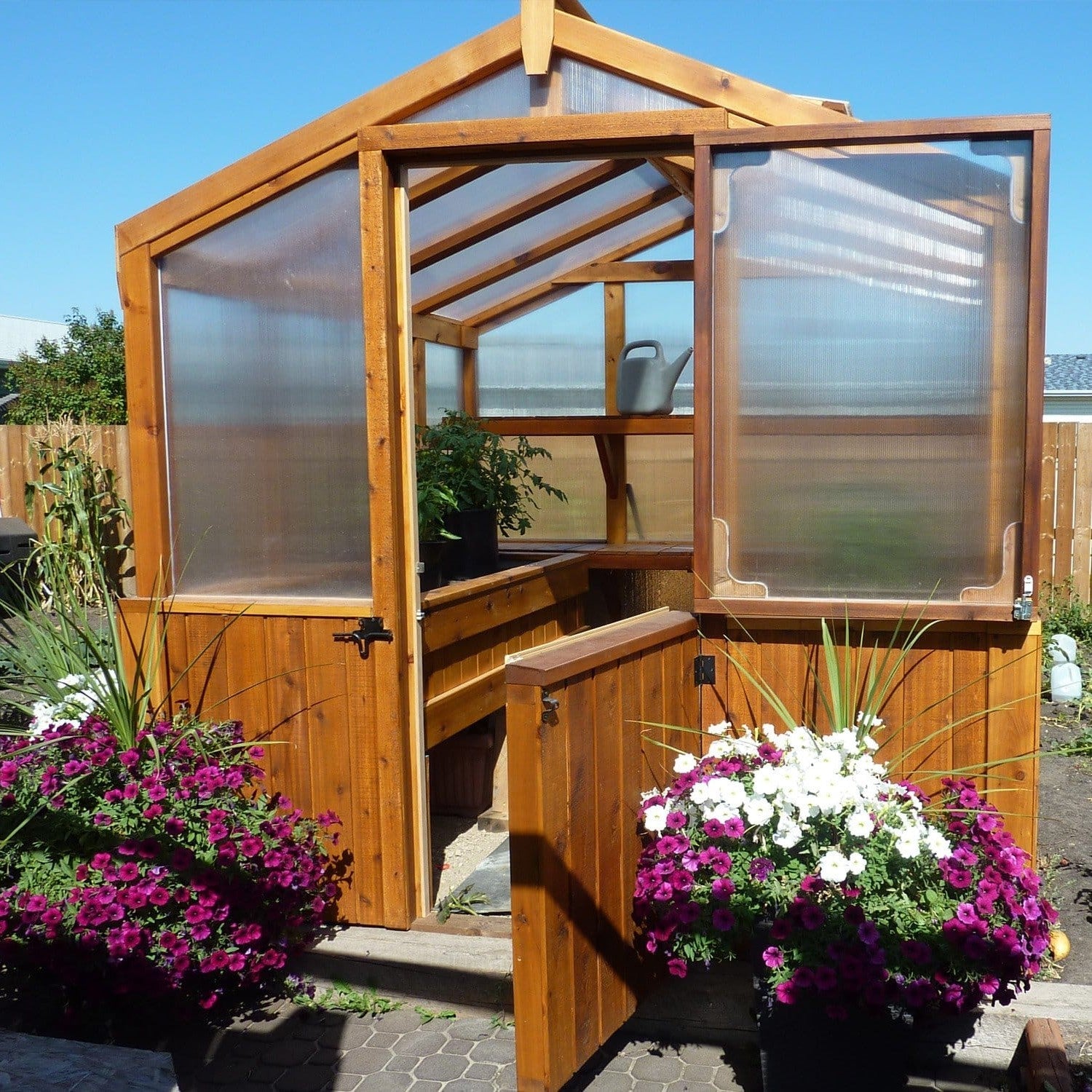 Outdoor Living Greenhouse Kit 8 ft. Wide with 6mm Twin Wall Polycarbonate Panels and Cedar Wood Frame