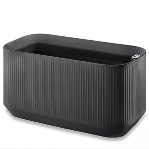 Black rectangular planter with ribbed texture on a white background
