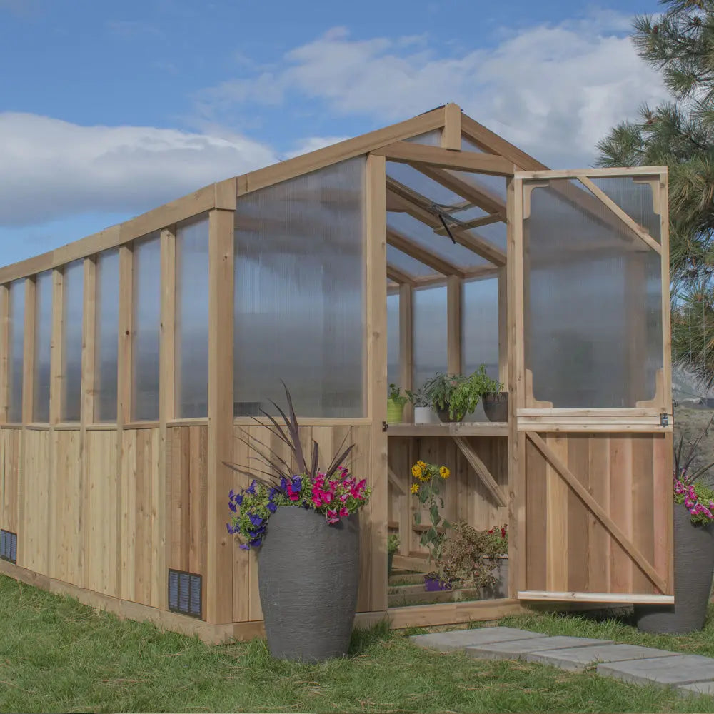 Outdoor Living Greenhouse Kit 8 ft. Wide with 6mm Twin Wall Polycarbonate Panels and Cedar Wood Frame Outdoor Living Today