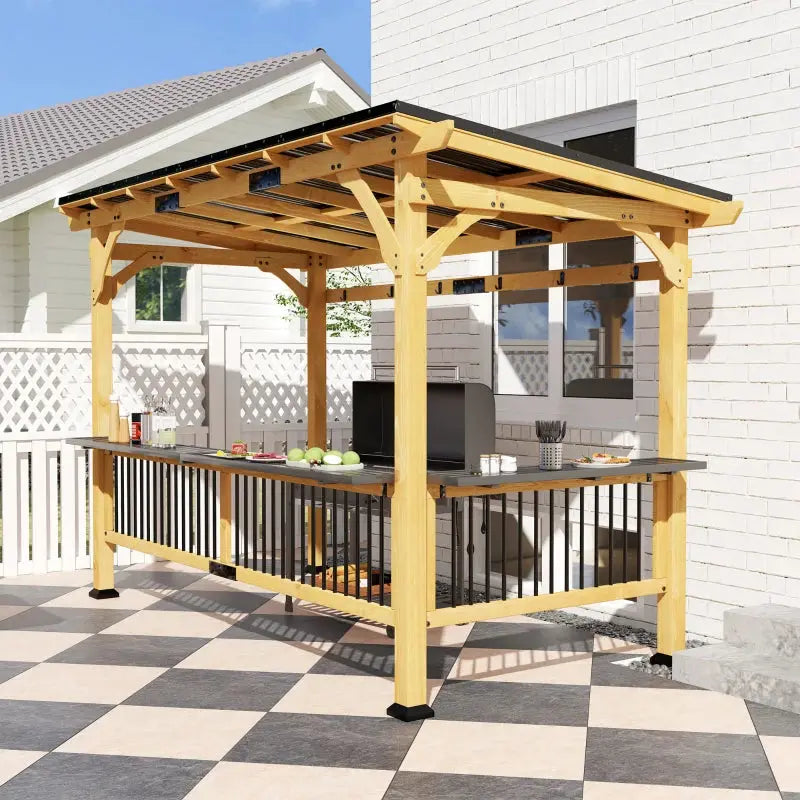 Outsunny 13' x 6' Wooden BBQ Grill Gazebo Outsunny