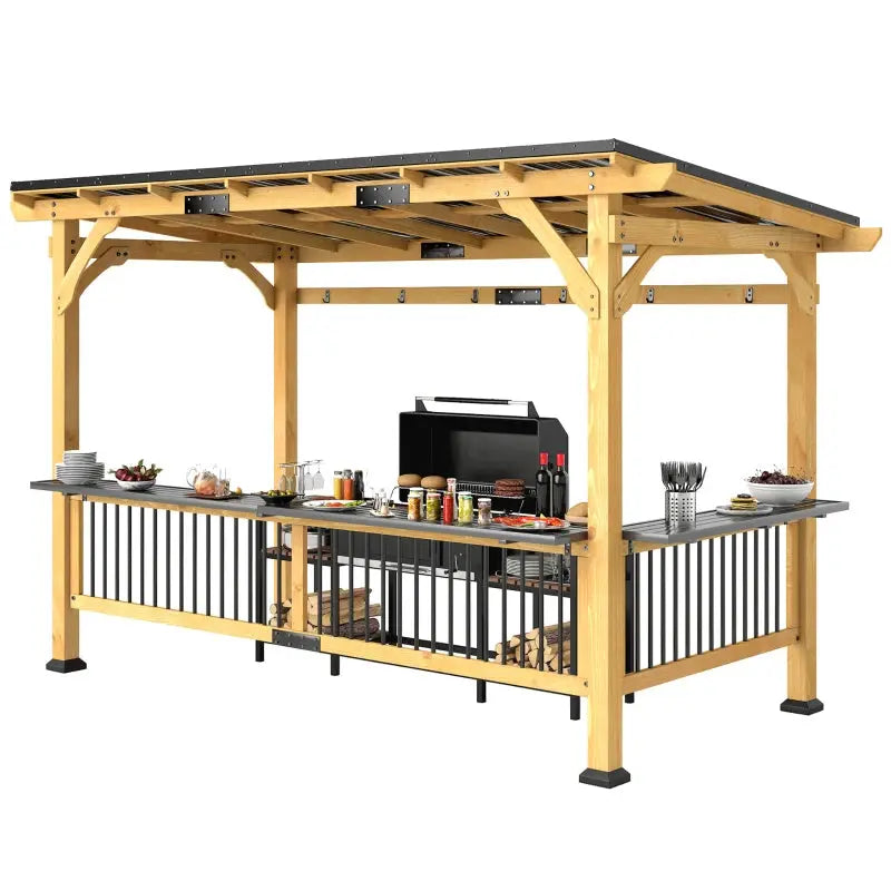 Outsunny 13' x 6' Wooden BBQ Grill Gazebo Outsunny