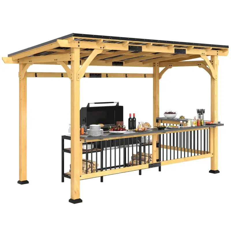 Outsunny 13' x 6' Wooden BBQ Grill Gazebo Outsunny