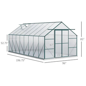 Outsunny 16' x 8' Walk-In Aluminum Greenhouse with Roof Vent & Sliding Door Outsunny