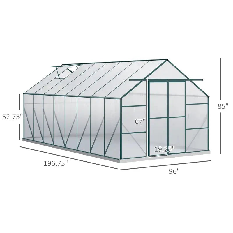 Outsunny 16' x 8' Walk-In Aluminum Greenhouse with Roof Vent & Sliding Door Outsunny