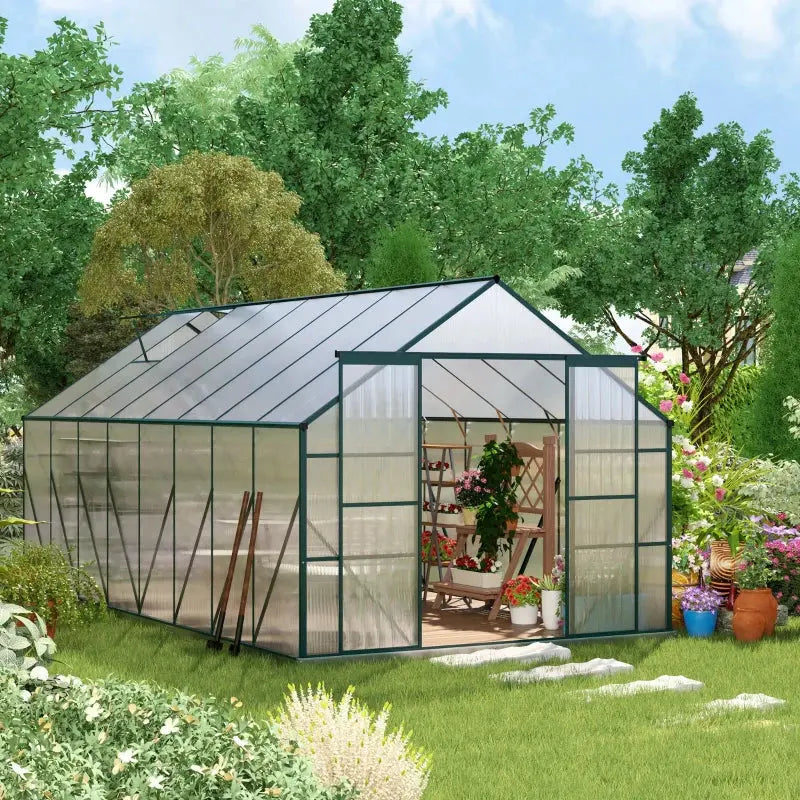 Outsunny 16' x 8' Walk-In Aluminum Greenhouse with Roof Vent & Sliding Door Outsunny