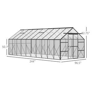 Outsunny 20x8 Aluminum Walk-In Greenhouse with Vent & Sliding Door Outsunny