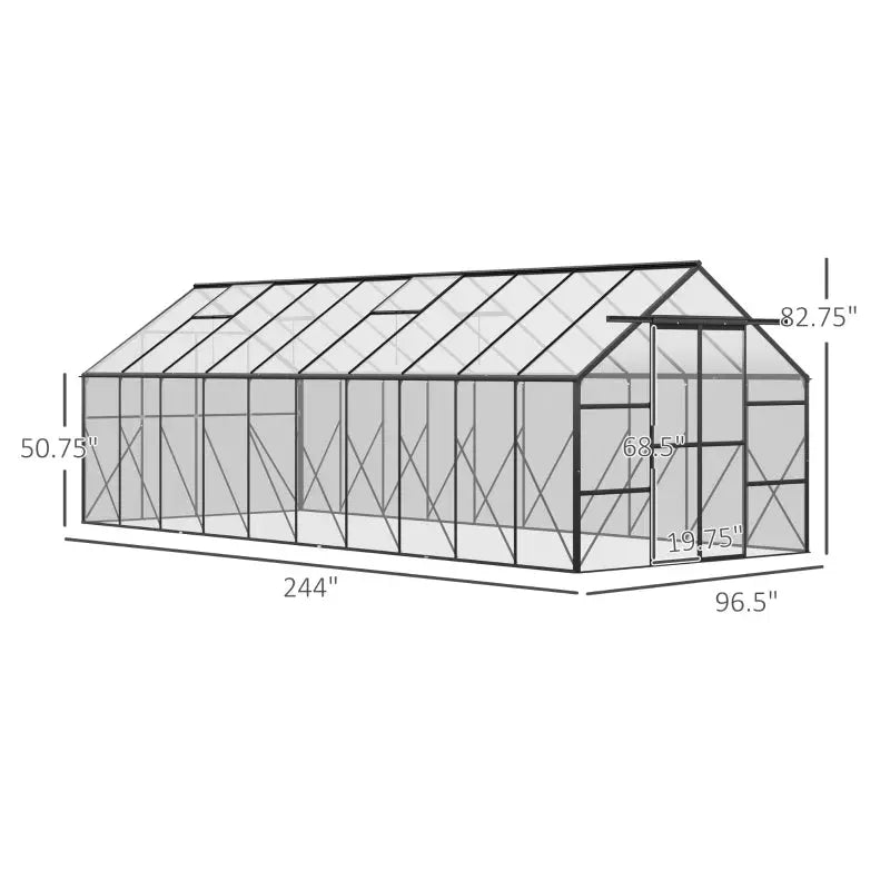 Outsunny 20x8 Aluminum Walk-In Greenhouse with Vent & Sliding Door Outsunny