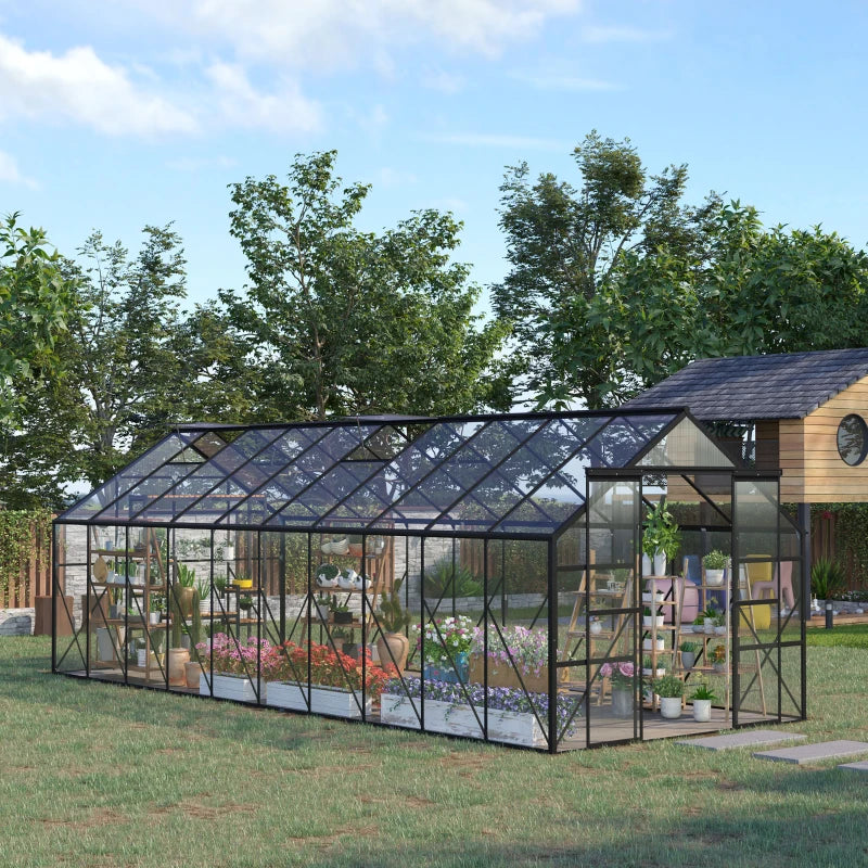 Outsunny 20x8 Aluminum Walk-In Greenhouse with Vent & Sliding Door
