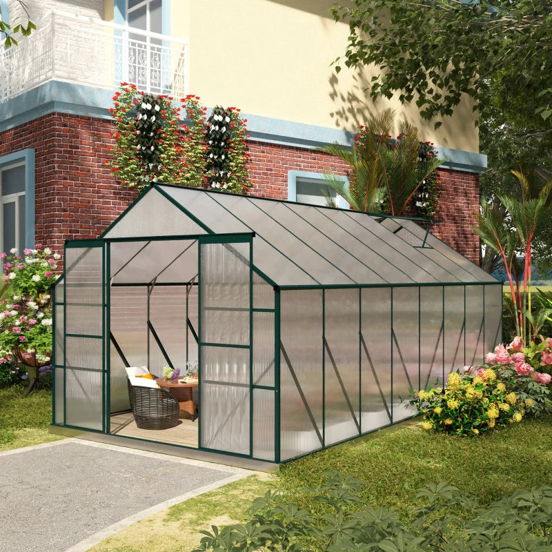 Outsunny 16' x 8' Walk-In Aluminum Greenhouse with Roof Vent & Sliding Door