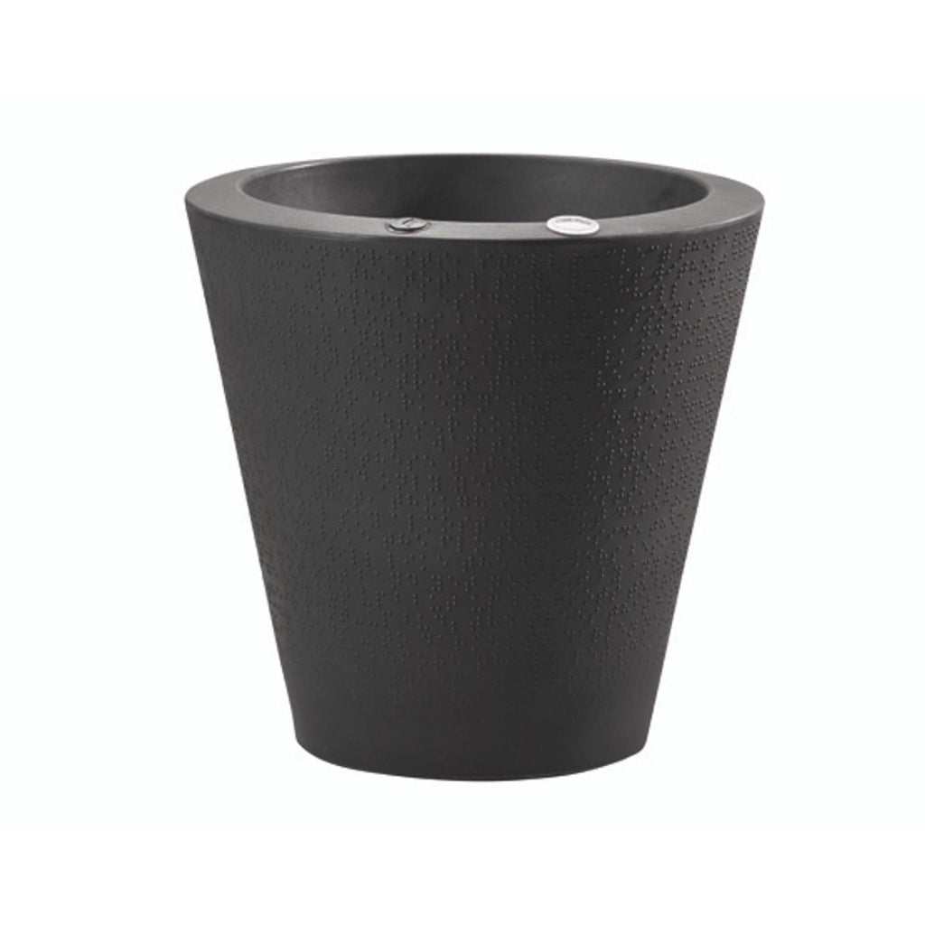 Black textured plant pot on a white background