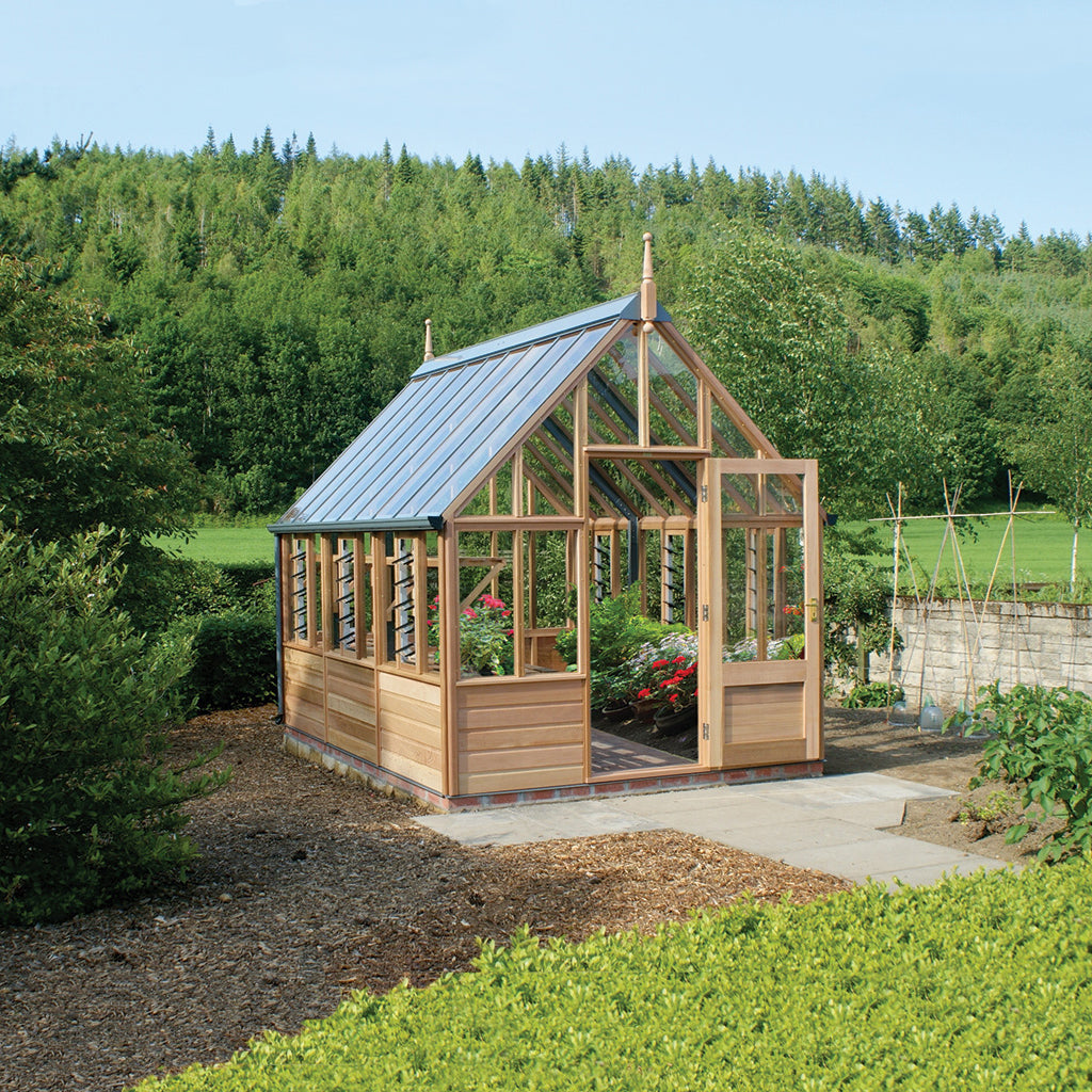 Gabriel Ash Wisley Series Greenhouse Kit with Tempered Glass Panels and Red Cedar Wood Frame