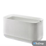 White pet water bowl with ribbed texture on a white background, featuring the TruDrop logo.