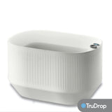 White toilet bowl with textured design on a white background, featuring the TruDrop brand.