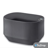 Dark gray pet water fountain with 'TruDrop' branding on a white background
